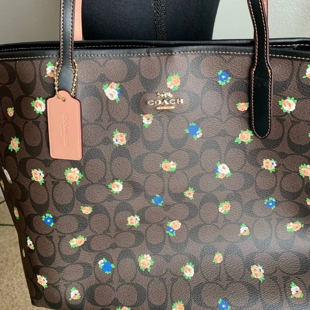 Coach Signature Vntg Rose Tote Brown Black Multicolor Sz 13Lx 11 1/2H x …